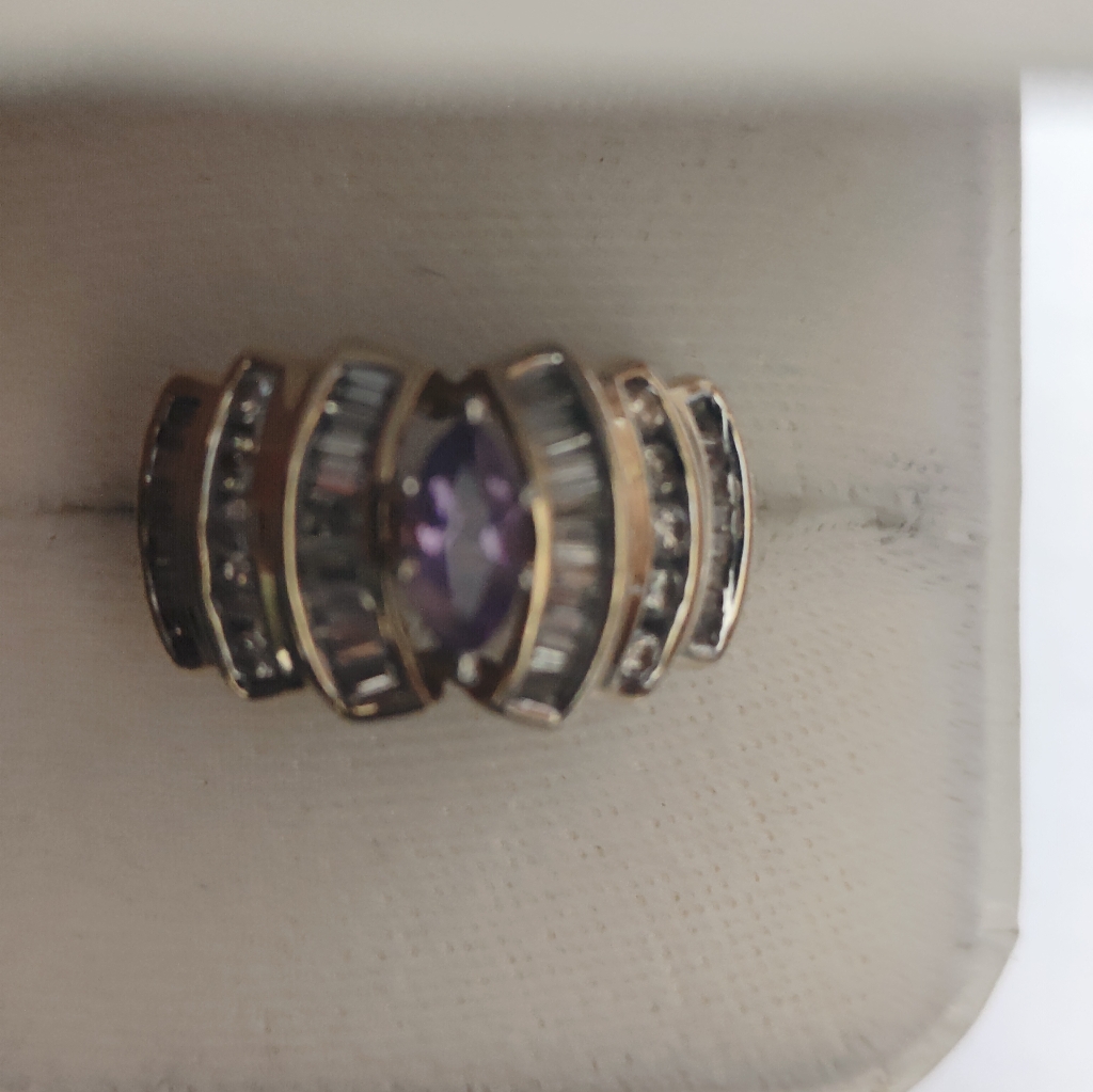 Real Solid Heavy 14k Genuine Amethyst And Genuine Diamond Ring